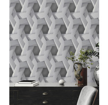 Tapete mit dreidimensionalem Zopfmuster in Grau