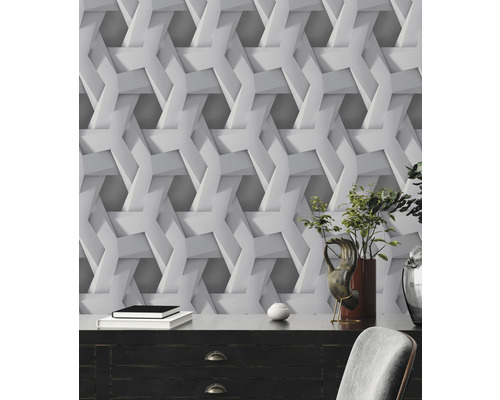 Tapete mit dreidimensionalem Zopfmuster in Grau