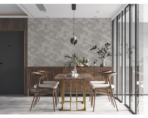 Salle à manger avec table, chaises et buffet au design moderne