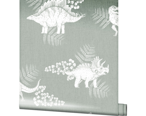 Papier peint avec motif de dinosaure et de fougère