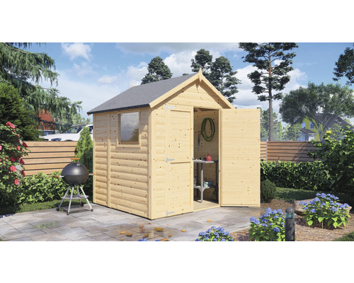 Gartenhaus Konsta Blockhaus Modus mit Fussboden 181x175 cm natur Gartenhaus Konsta Blockhaus Modus mit Fussboden 181x175 cm natur
