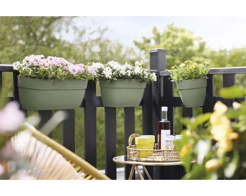 Scène de balcon avec jardinières et table