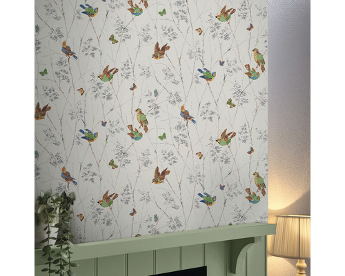 Papier peint avec motif d''oiseaux et de papillons