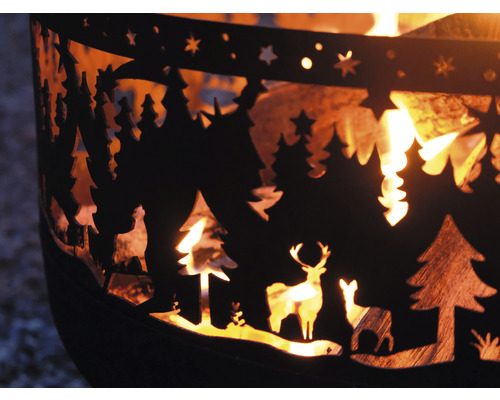 Feuerkorb mit Waldtiermotiven und Sternen