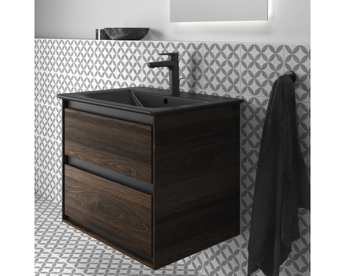 Waschtischunterschrank mit zwei Schubladen, Armatur und Handtuch