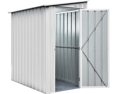 Metall Gerätehaus mit geöffneten Doppeltüren