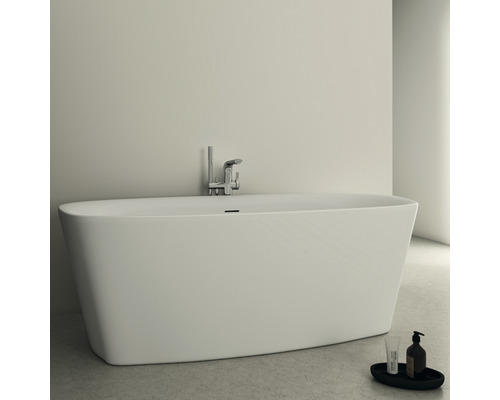 Baignoire Ideal Standard Dea 75 x 170 cm blanc brillant E306601 Baignoire îlot avec robinetterie et étagère pour accessoires de bain