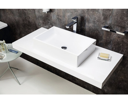 Modernes Badezimmer mit weissem Waschtisch und Aufsatzwaschbecken