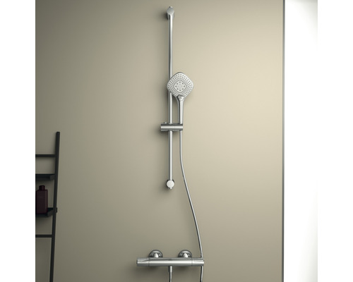 Ensemble de douche avec pomme de douche carrée et mitigeur thermostatique