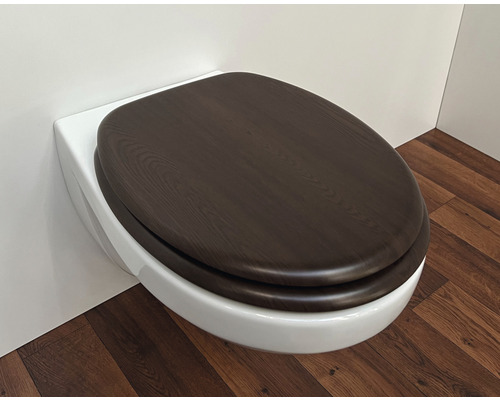 WC à fond creux suspendu avec siège de toilette en bois