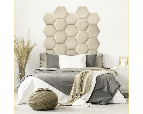 Coussin mural Riviera Hexagon beige aspect velours 29 x 34 cm