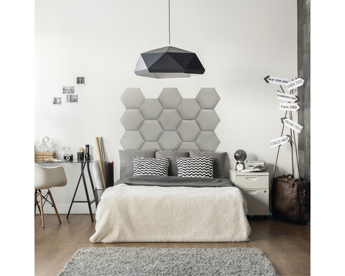 Coussin mural Riviera Hexagon gris aspect velours 29 x 34 cm