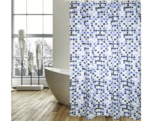 Duschvorhang MSV Mosaiko Textil 180 x 200 cm weiss/blau