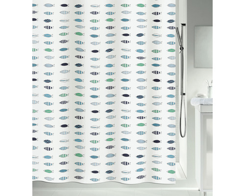 Rideau de douche spirella Santorini en textile polyester (pes) textile 180 x 200 cm bleu blanc