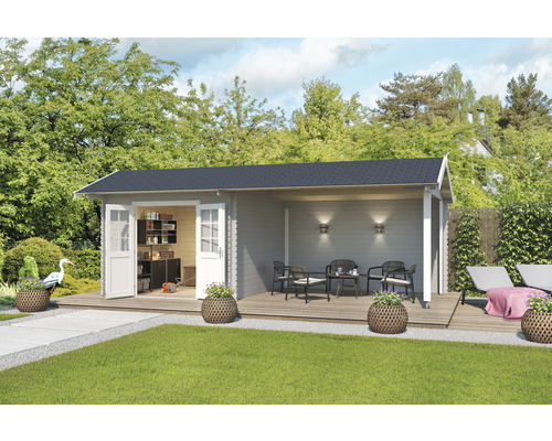 Abri de jardin Outdoor Life New York avec toiture latérale 680 x 300 cm gris clair