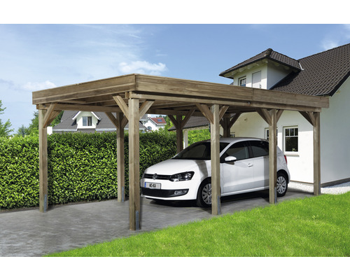 Carport simple Weka Tirol convient pour installation photovoltaïque et toiture végétalisée 325x622x240 cm traité en autoclave par imprégnation