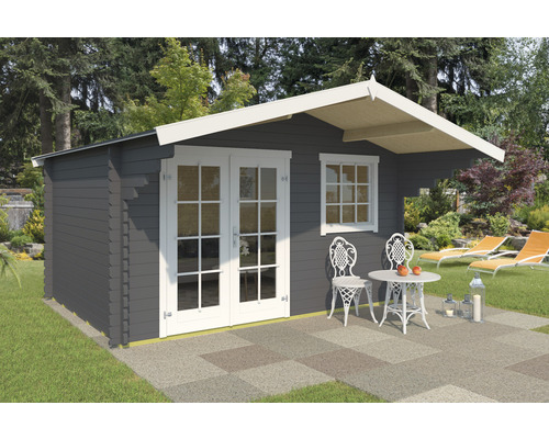 Gartenhaus Outdoor Life Orlando 34 inkl. Fussboden, Vordach 380 x 380 cm carbongrau