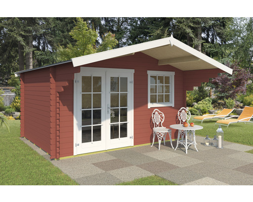 Gartenhaus Outdoor Life Orlando 34 inkl. Fussboden, Vordach 380 x 380 cm schwedischrot