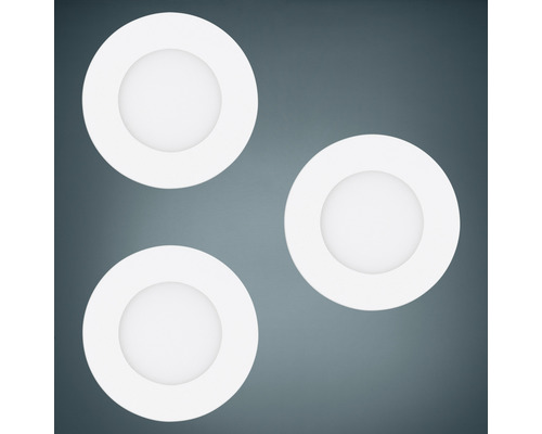 Set de spot encastré LED Smart Light à intensité lumineuse variable IP44 2,8 W 360 lm CCT Ø 8,5/7,5 cm blanc 230 V 3 pièces - Compatible avec SMART HOME by hornbach Trois spots encastrés ronds à LED