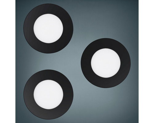 Set de spot encastré LED Smart Light à intensité lumineuse variable IP44 2,8 W 360 lm CCT Ø 8,5/7,5 cm noir 230 V 3 pièces - Compatible avec SMART HOME by hornbach Trois spots LED ronds encastrables avec un cadre sombre