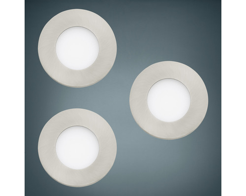 Set de spot encastré LED Smart Light à intensité lumineuse variable IP44 2,8 W 360 lm CCT Ø 8,5/7,5 cm nickel/mat 230 V 3 pièces - Compatible avec SMART HOME by hornbach Trois spots encastrables LED ronds