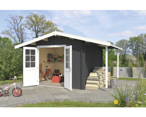 Abri de jardin Outdoor Life Tulsa avec extension de toit 428,2 x 352 cm gris carbone