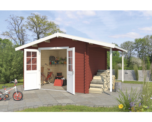 Abri de jardin Outdoor Life Tulsa avec extension de toit 292 x 292 cm rouge de falun