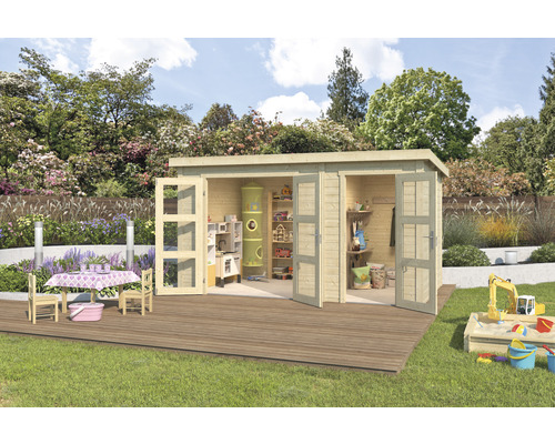 Abri de jardin Outdoor Life Zambezi XL avec espace pour les outils 400 x 259,7 cm nature