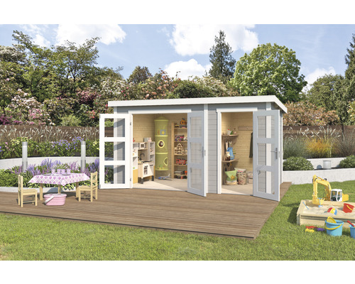 Abri de jardin Outdoor Life Zambezi XL avec espace pour les outils 400 x 259,7 cm gris clair
