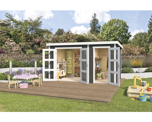 Abri de jardin Outdoor Life Zambezi XL avec espace pour les outils 400 x 259,7 cm gris carbone