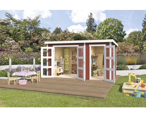 Abri de jardin Outdoor Life Zambezi XL avec espace pour les outils 400 x 259,7 cm rouge suédois
