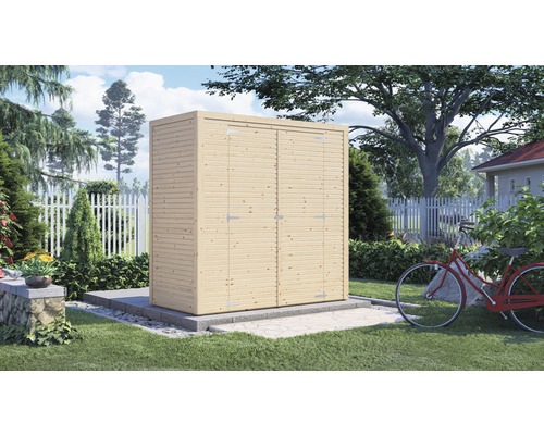 Abri de jardin Bertilo Cubico 1 Fineline profilé rhombique 207 x 110 cm nature Armoire en bois avec double porte dans le jardin