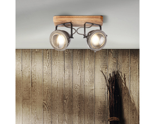 Deckenspot Carmen Wood 2 x GU10 5 W Holz Metall - HORNBACH | Tischlampen