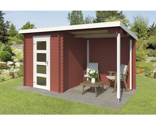 Abri de jardin Outdoor Life Jelle avec toiture latérale 370 x 175 cm rouge de falun
