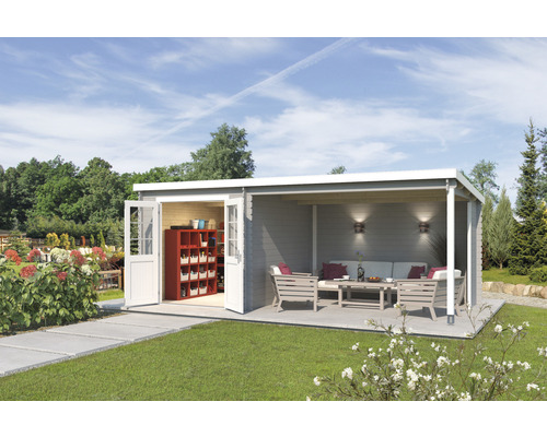 Abri de jardin Outdoor Life Saint Paul avec toiture latérale 570 x 275 cm gris clair