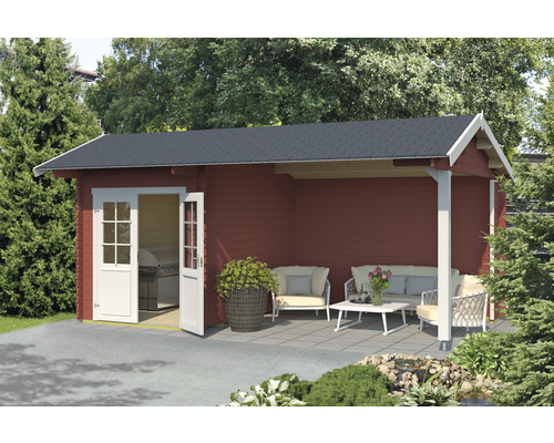 Abri de jardin Outdoor Life Kenzo avec plancher, toiture latérale 540 x 300 cm rouge de falun