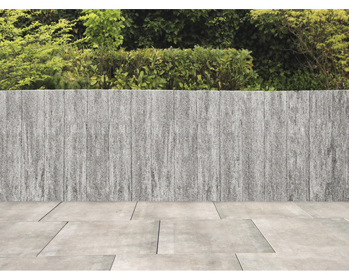 Jardin avec mur en pierre et pavés