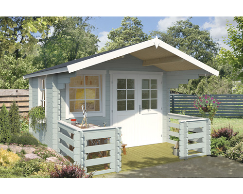 Abri de jardin Outdoor Life Lola 2 avec terrasse, plancher, jardinière 300 x 440 cm vert glacier