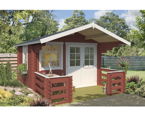 Abri de jardin Outdoor Life Lola 2 avec terrasse, plancher, jardinière 300 x 440 cm rouge de falun