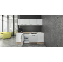 Cuisine complète avec appareils Flex Well Valero 210 cm couleur de façade blanc haute brillance - couleur du corps chêne sonoma 00011945