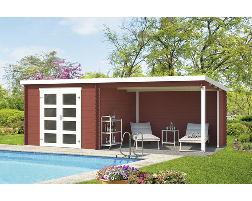 Abri de jardin Outdoor Life Novia avec toiture latérale 600 x 275 cm rouge de falun