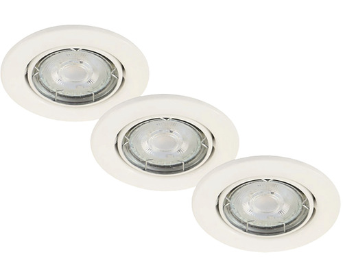 Set d'éclairages encastrés LED 3 pces à intensité lumineuse variable sur 3 niveaux IP23 3x5 W 3x460 lm 3000 K pivotant blanc Ø 8,6/6,8 cm 230 V