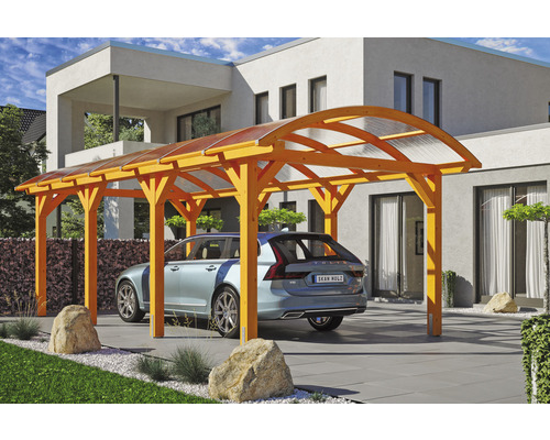 Carport individuel SKAN HOLZ Franken avec ancre de poteau 376 x 755 cm chêne clair