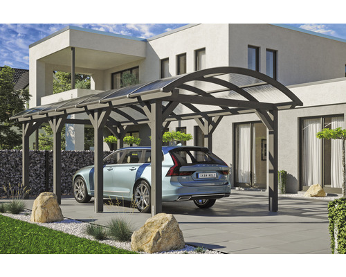 Carport individuel SKAN HOLZ Franken avec ancre de poteau 376 x 755 cm ardoise