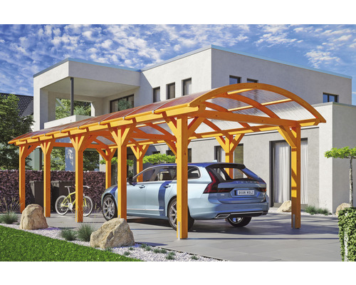 Carport individuel SKAN HOLZ Franken avec ancre de poteau 376 x 969 cm chêne clair