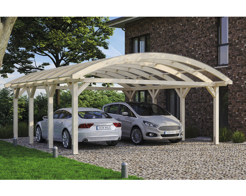 Carport double SKAN HOLZ Franken avec ancre de poteau 635 x 755 cm naturel