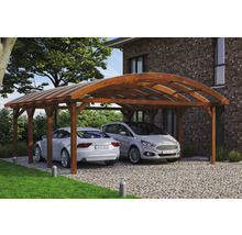 Double carport en bois avec deux voitures