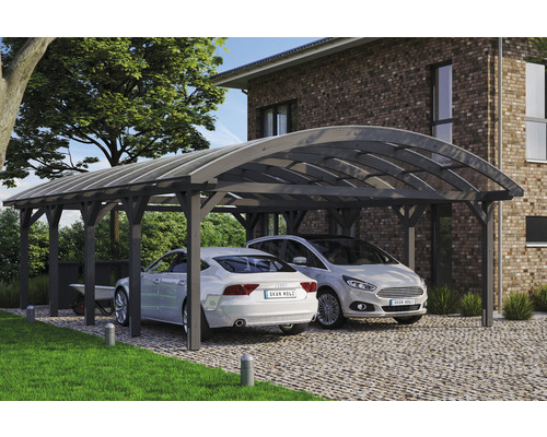 Carport double SKAN HOLZ Franken avec ancre de poteau 635 x 969 cm ardoise