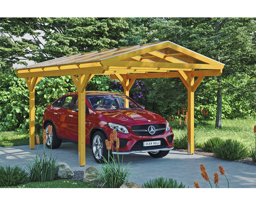 Carport individuel SKAN HOLZ Westerwald avec ancre de poteau 362 x 541 cm chêne clair