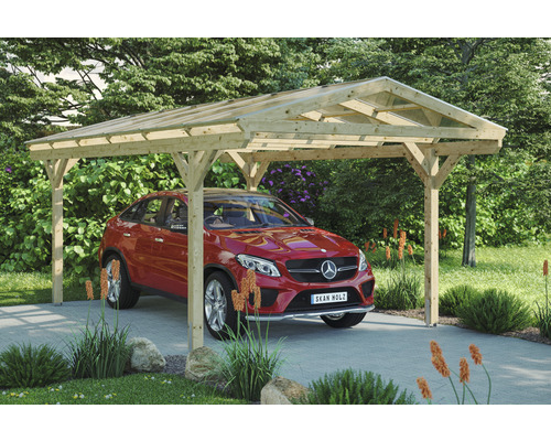 Carport individuel SKAN HOLZ Westerwald avec ancre de poteau 362 x 648 cm naturel